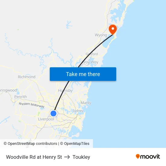 Woodville Rd at Henry St to Toukley map