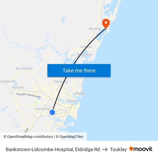 Bankstown-Lidcombe Hospital, Eldridge Rd to Toukley map