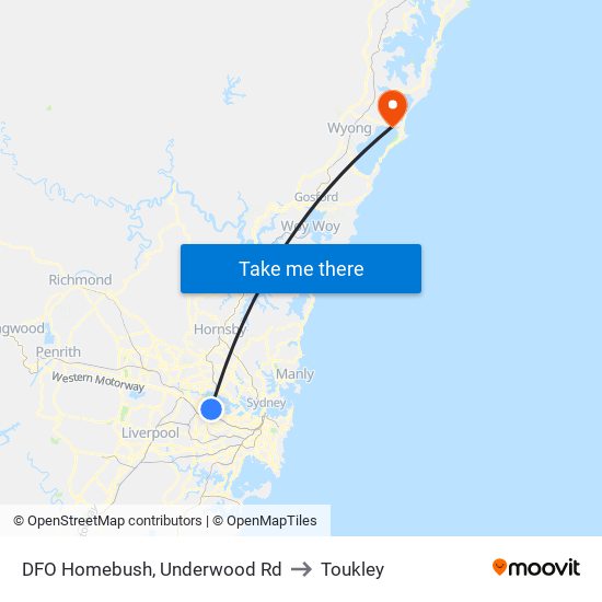 DFO Homebush, Underwood Rd to Toukley map