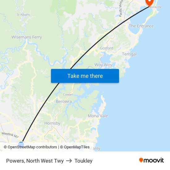 Powers, North West Twy to Toukley map