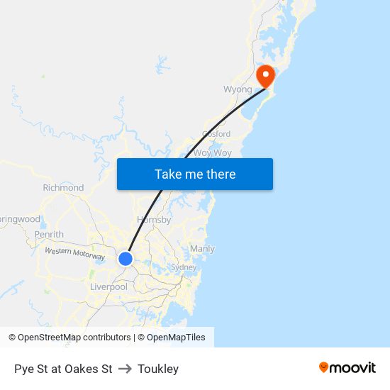 Pye St at Oakes St to Toukley map