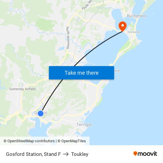 Gosford Station, Stand F to Toukley map