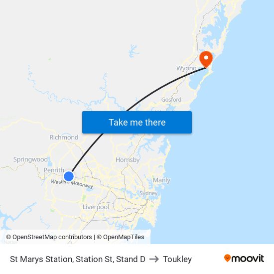 St Marys Station, Station St, Stand D to Toukley map