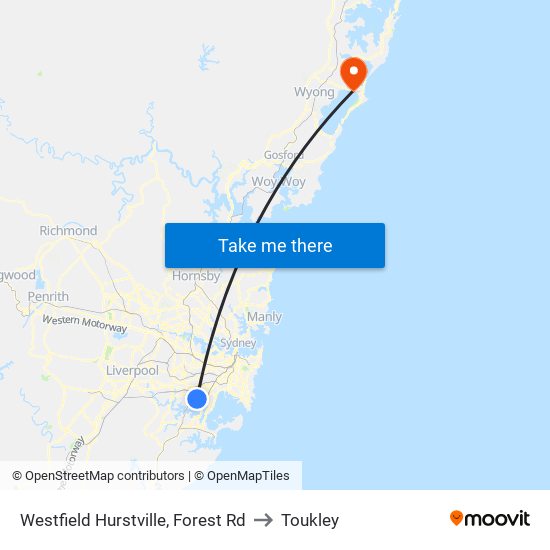 Westfield Hurstville, Forest Rd to Toukley map