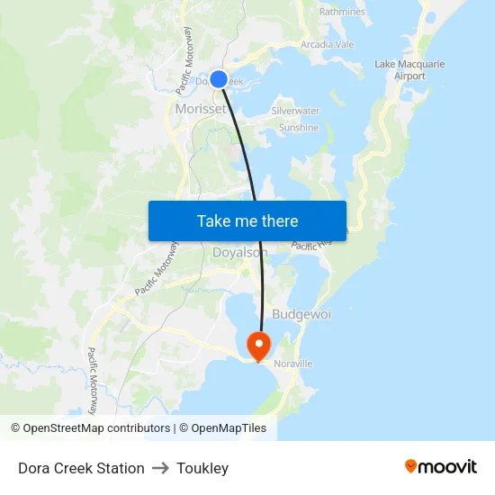 Dora Creek Station to Toukley map