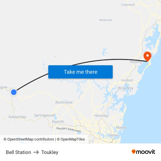 Bell Station to Toukley map