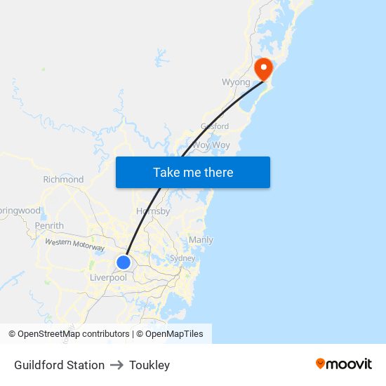 Guildford Station to Toukley map