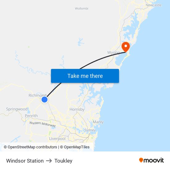 Windsor Station to Toukley map