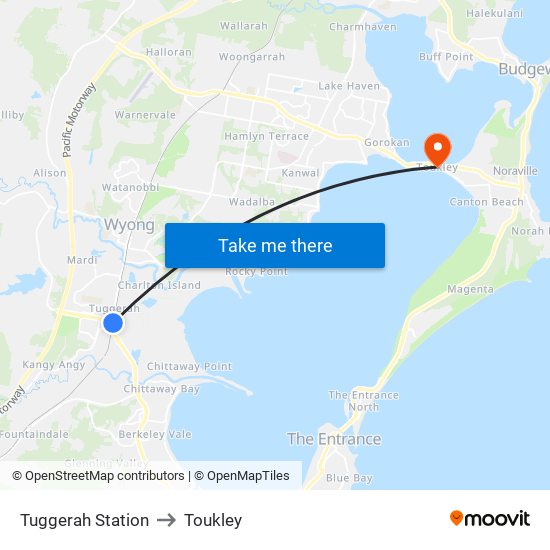 Tuggerah Station to Toukley map