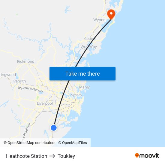 Heathcote Station to Toukley map