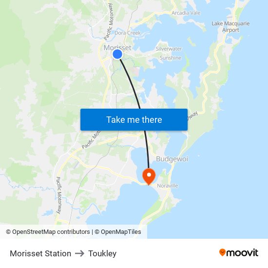 Morisset Station to Toukley map