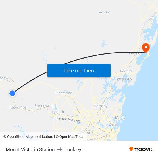 Mount Victoria Station to Toukley map