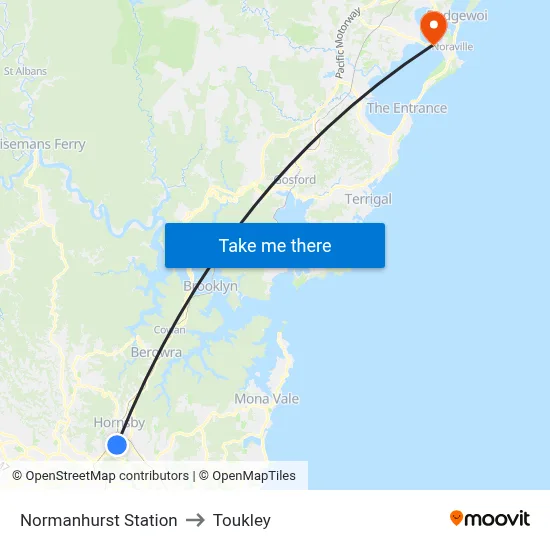 Normanhurst Station to Toukley map