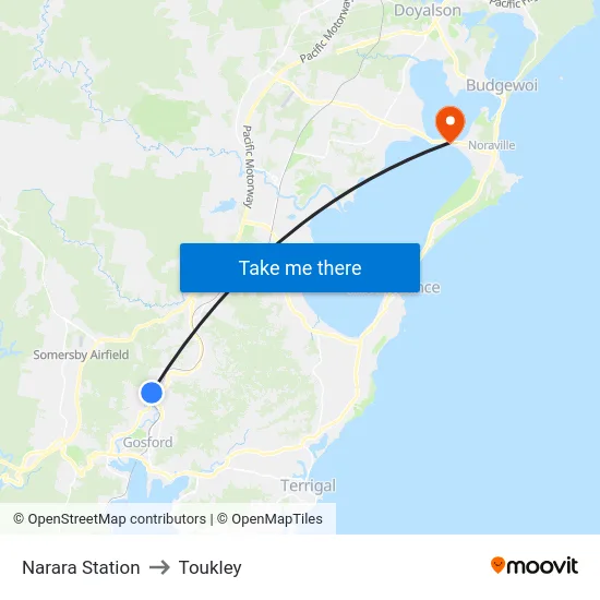 Narara Station to Toukley map
