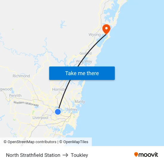 North Strathfield Station to Toukley map