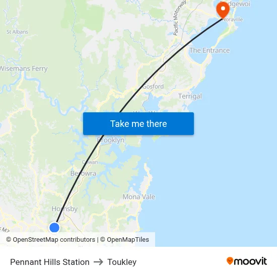 Pennant Hills Station to Toukley map