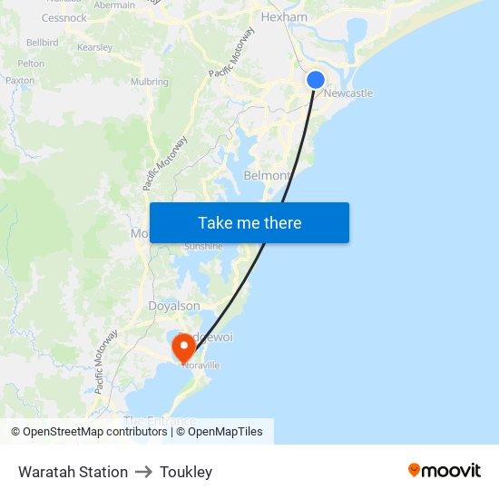 Waratah Station to Toukley map