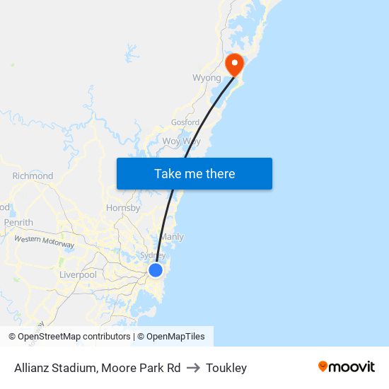 Allianz Stadium, Moore Park Rd to Toukley map