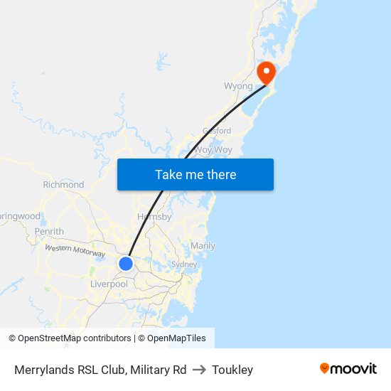 Merrylands RSL Club, Military Rd to Toukley map