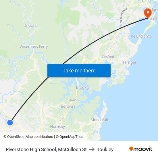 Riverstone High School, McCulloch St to Toukley map