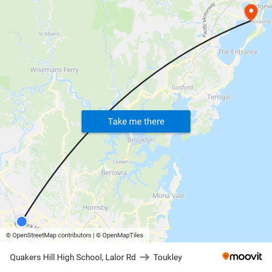 Quakers Hill High School, Lalor Rd to Toukley map