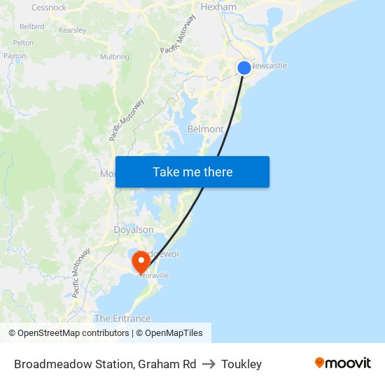 Broadmeadow Station, Graham Rd to Toukley map
