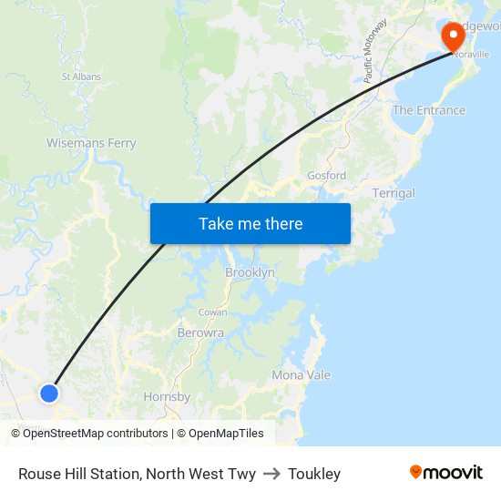 Rouse Hill Station, North West Twy to Toukley map