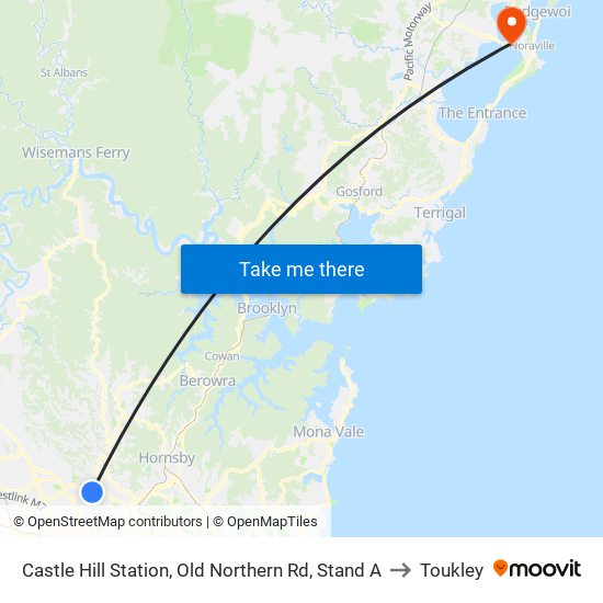 Castle Hill Station, Old Northern Rd, Stand A to Toukley map