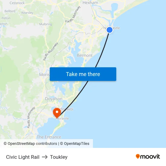 Civic Light Rail to Toukley map