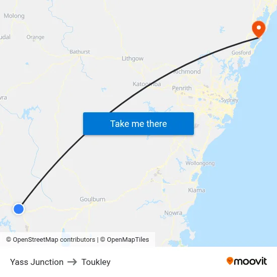 Yass Junction to Toukley map