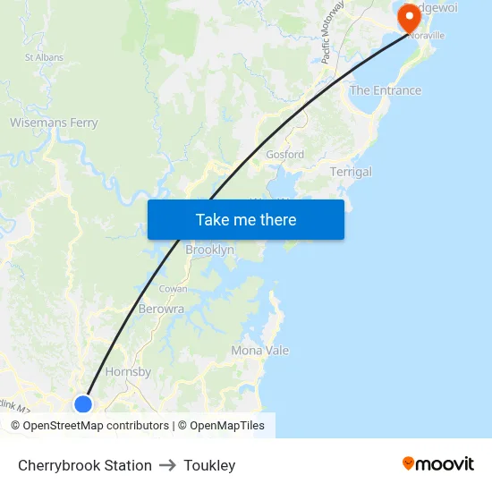 Cherrybrook Station to Toukley map