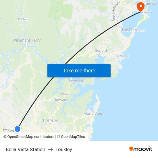 Bella Vista Station to Toukley map