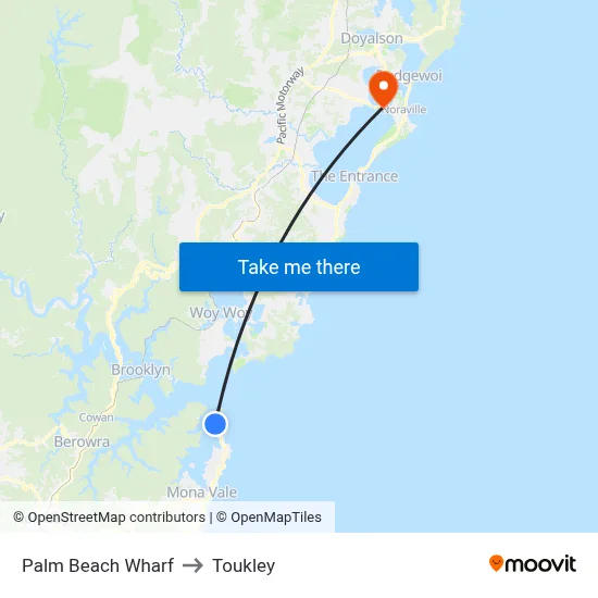 Palm Beach Wharf to Toukley map