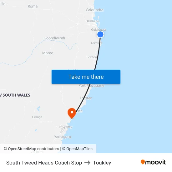 South Tweed Heads Coach Stop to Toukley map