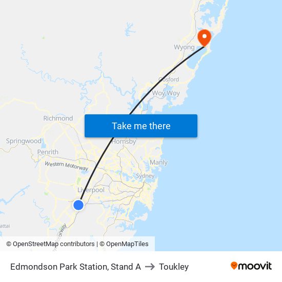 Edmondson Park Station, Stand A to Toukley map