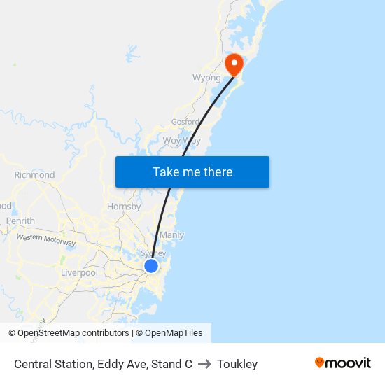 Central Station, Eddy Ave, Stand C to Toukley map