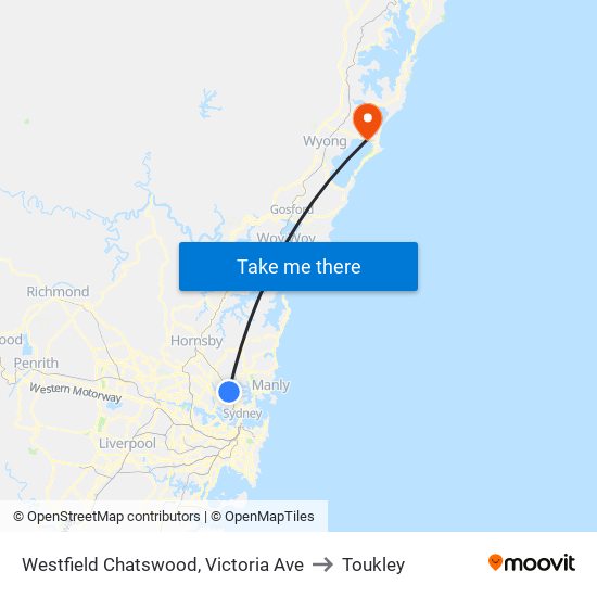 Westfield Chatswood, Victoria Ave to Toukley map