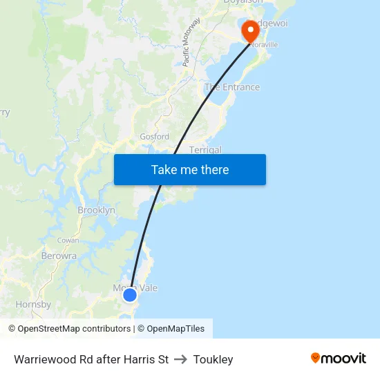 Warriewood Rd after Harris St to Toukley map