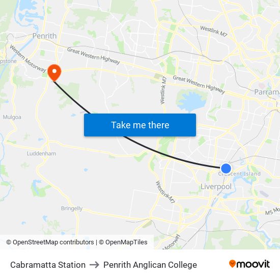 Cabramatta Station to Penrith Anglican College map