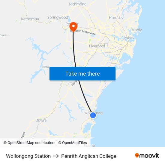 Wollongong Station to Penrith Anglican College map