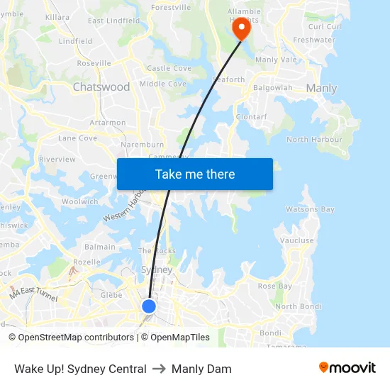 Wake Up! Sydney Central to Manly Dam map