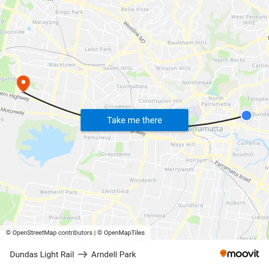 Dundas Light Rail to Arndell Park map