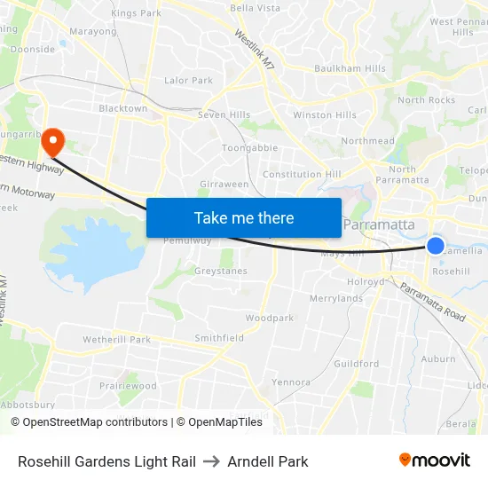 Rosehill Gardens Light Rail to Arndell Park map