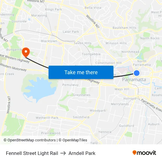 Fennell Street Light Rail to Arndell Park map