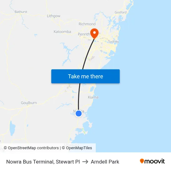 Nowra Bus Terminal, Stewart Pl to Arndell Park map