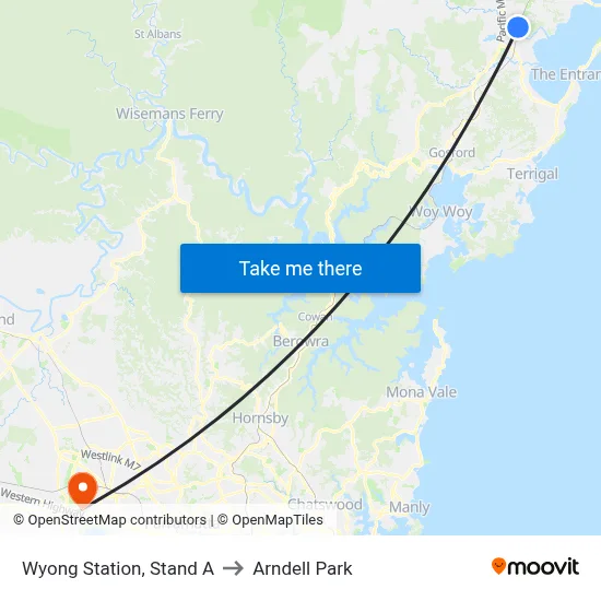 Wyong Station, Stand A to Arndell Park map