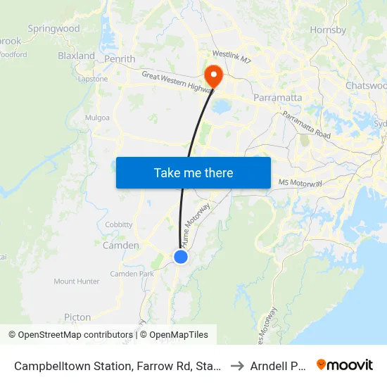 Campbelltown Station, Farrow Rd, Stand G to Arndell Park map