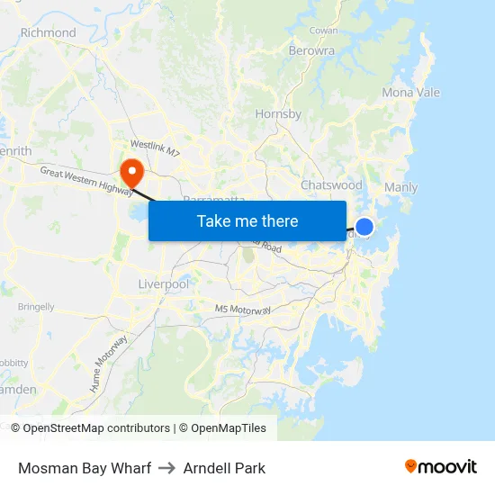Mosman Bay Wharf to Arndell Park map