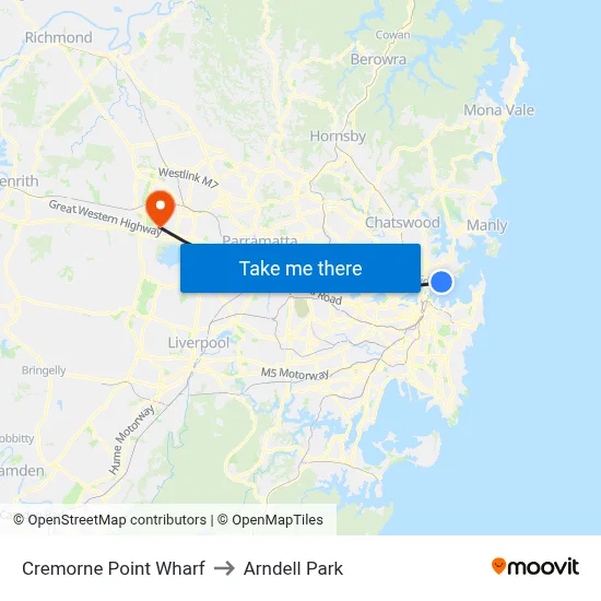 Cremorne Point Wharf to Arndell Park map