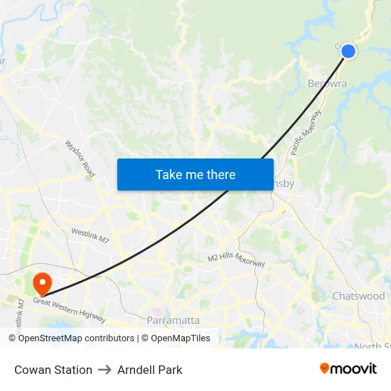 Cowan Station to Arndell Park map